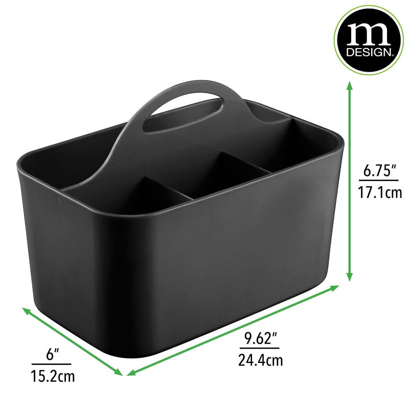 mDesign Small Plastic Shower/Bath Storage Organizer Caddy Tote with Handle for Dorm, Shelf, Cabinet - Hold Soap, Shampoo, Conditioner, Combs, Brushes, Lumiere Collection, Black - Image 4